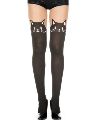 Collant semi opaque avec tête de chat fantaisie 